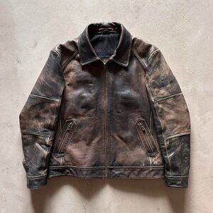vintage boxy brown distressed leather jacket